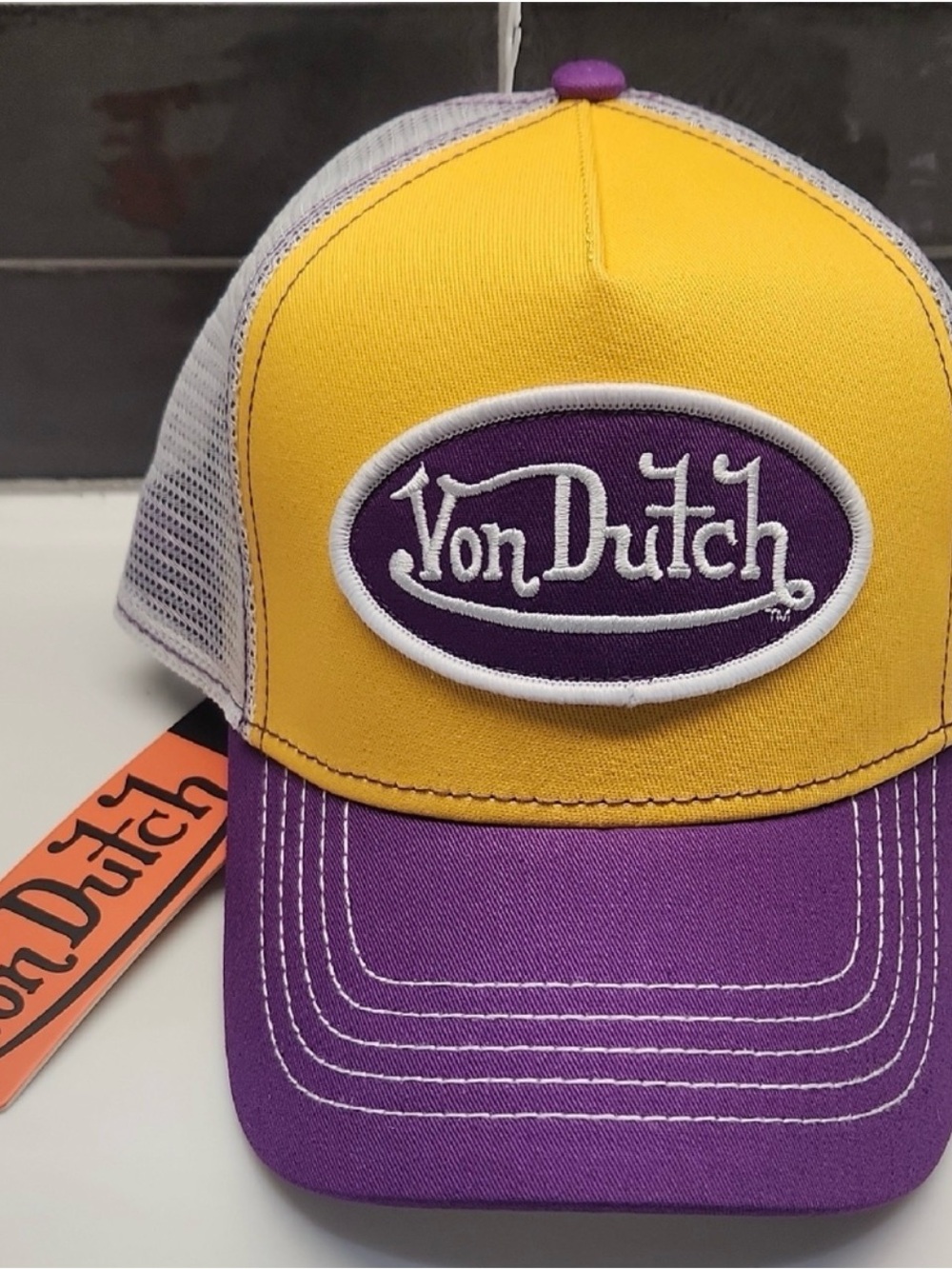 Von Dutch Yellow & Purple Mesh Trucker Hat NWT